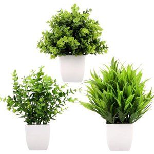 3Pack Mini Fake Plants in Pots Artificial‎ Plastic Eucalyptus Plant Faux Plants